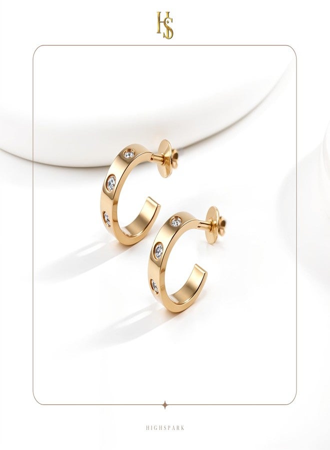HighSpark Studded Love Earrings for Women | Gold Hoop Earrings Style Stainless Steel Studded Earrings | Lovely Gift - Image 3